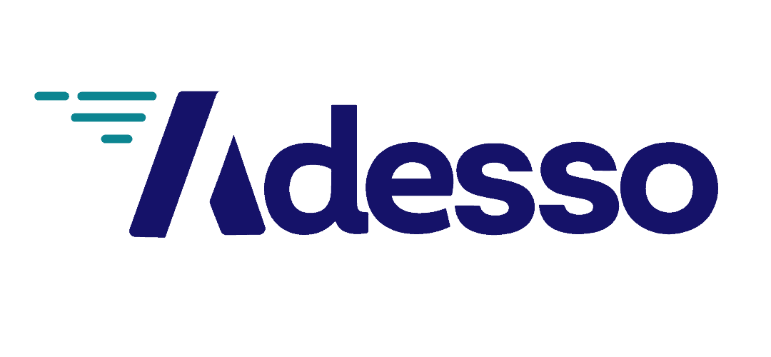 Company logo of adesso, featuring stylized text and abstract design elements.